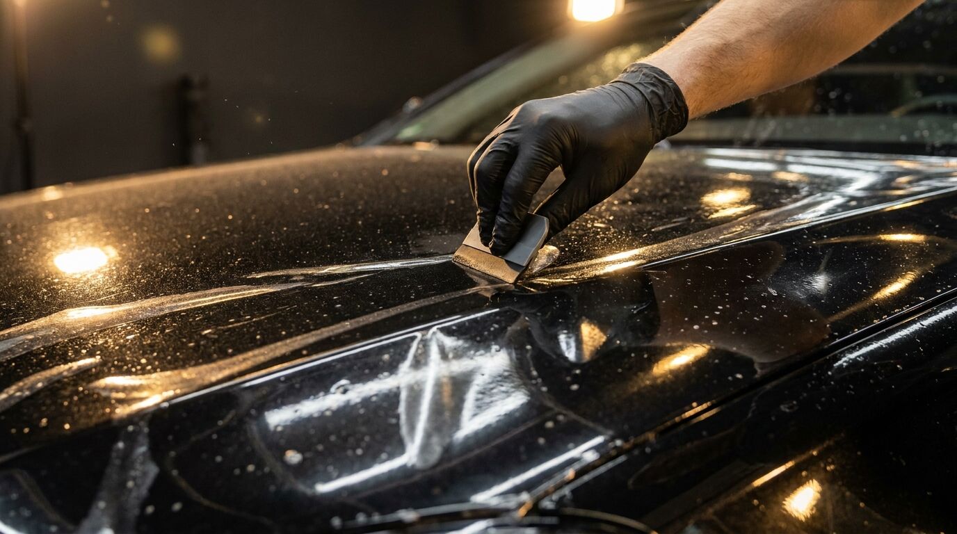 Our technician applying paint protection film with expert precision